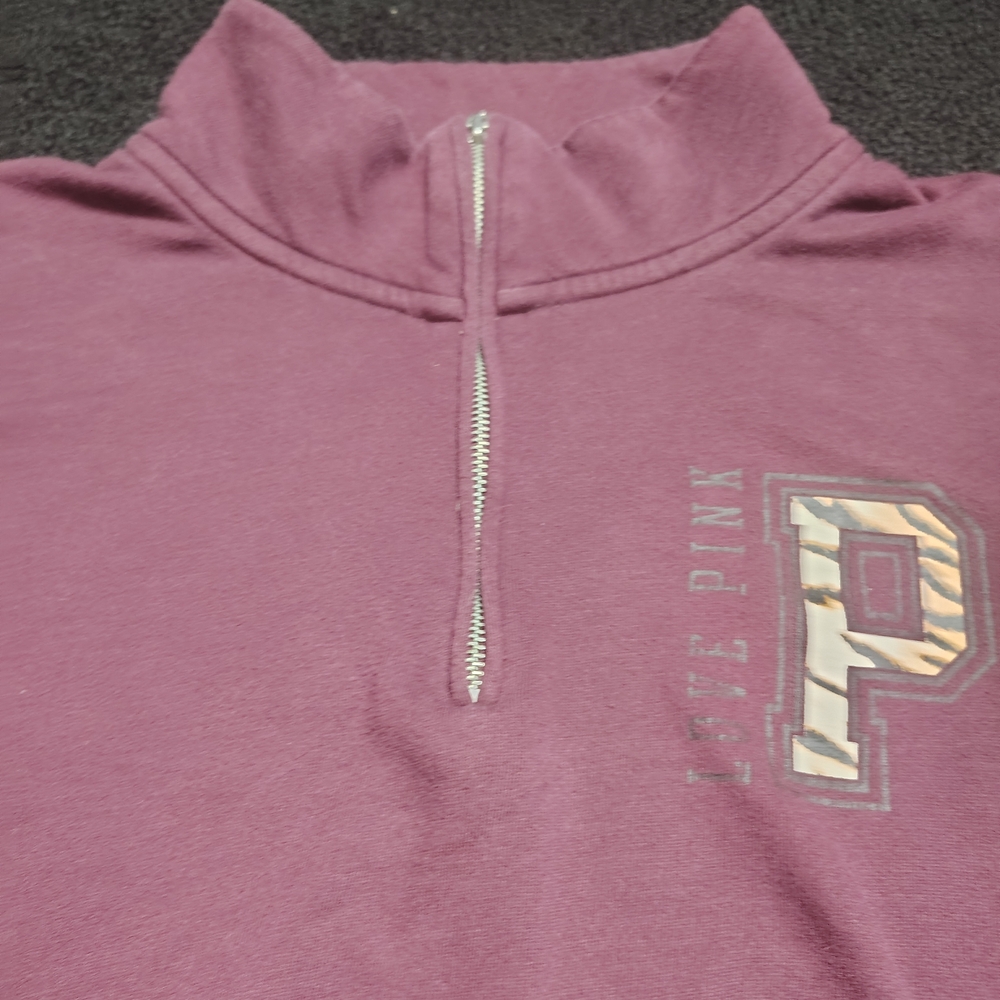 Pink Victoria's Secret Maroon Quarter Zip Pullover Sweatshirt Women's Medium